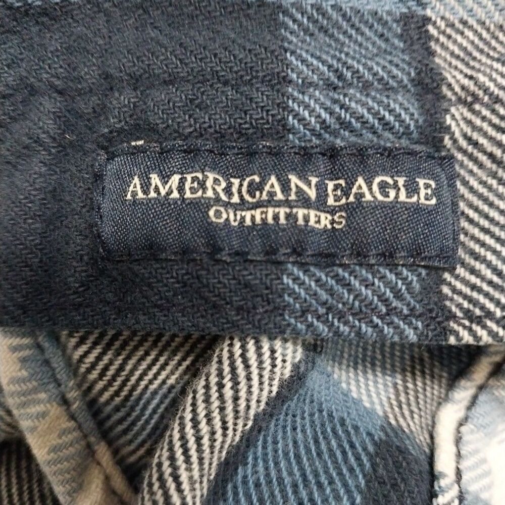 American Eagle Outfitters Men's Flannel Blue White Plaid Medium - Picture 6 of 7